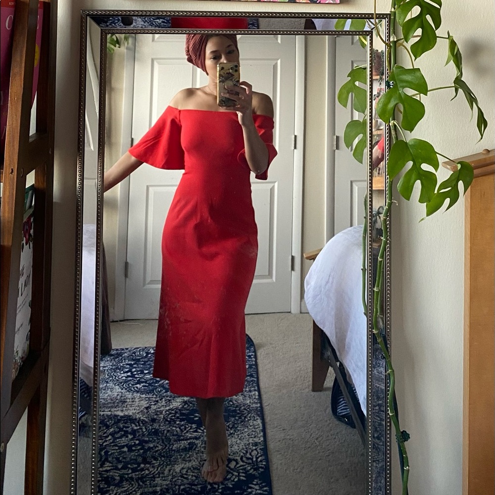 Zara red off the shoulder dress